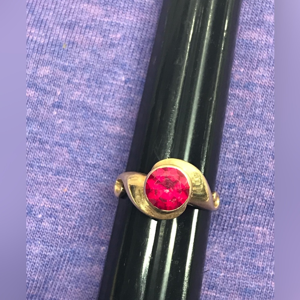 Antique Ornate 10k Gold Round Garnet Ring Size 6.5